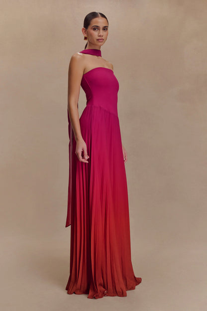 Caira Chiffon Scarf Maxi Dress Ombre Dark Pink