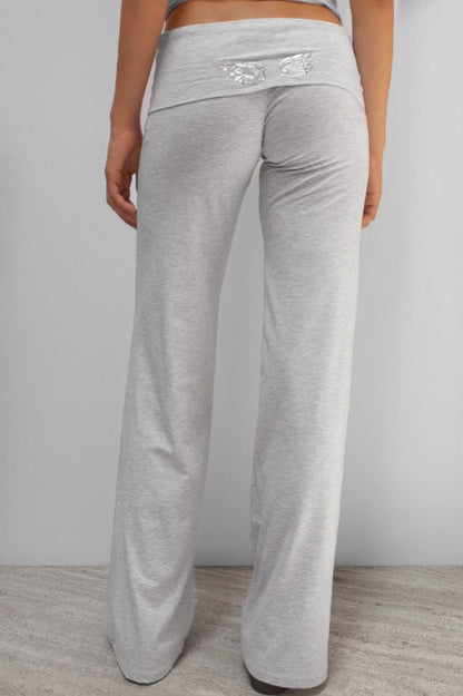 Solid Wing Sequin Embroidered Casual Pants