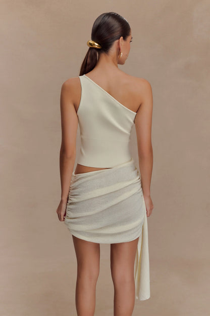 Cali Drape Skirt Knit Mini Dress Ivory
