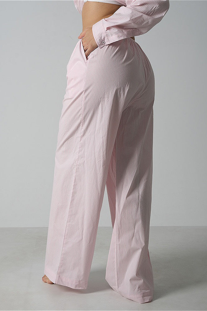 Light Striped Elastic Relaxed Pants