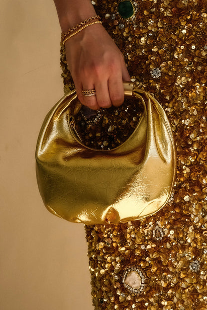 Bristol Mini Croissant Leather Bag Gold