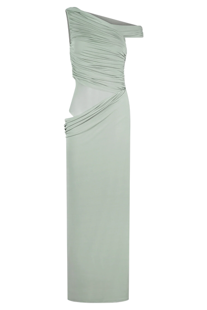 Callen One Shoulder Slinky Maxi Dress Sage