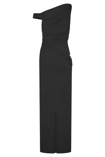 Callen One Shoulder Slinky Maxi Dress Black