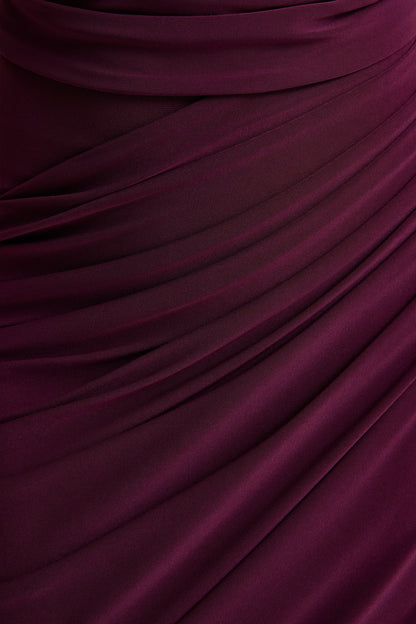 Cairo Burgundy Cowl Neck Maxi Dress With Gathered Detailing