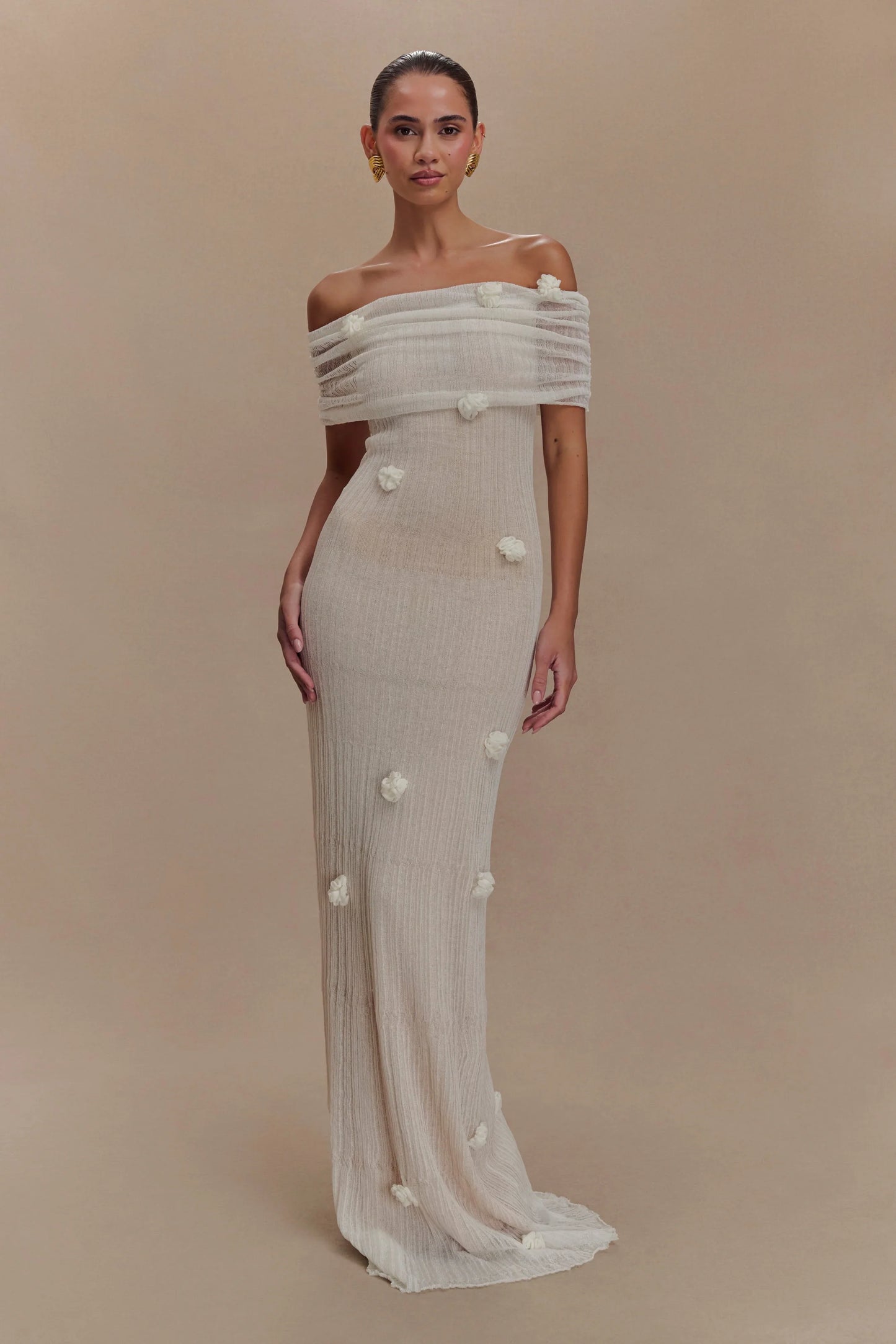 Brynn Orchid Knit Maxi Dress Ivory