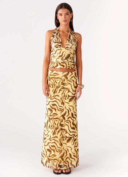 Call Me Low Rise Maxi Skirt Yellow Zebra