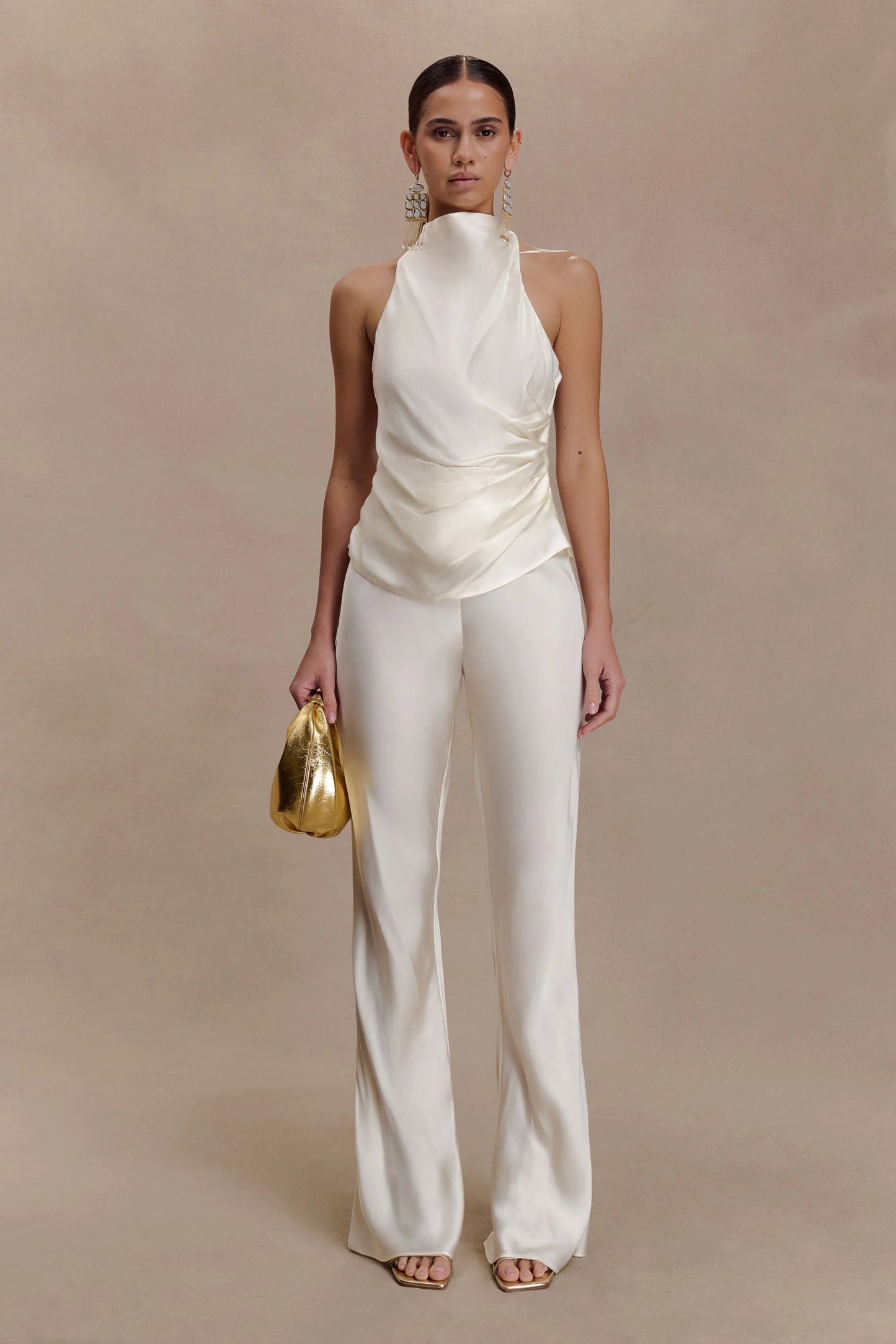 Bianca Satin Halter Top Ivory