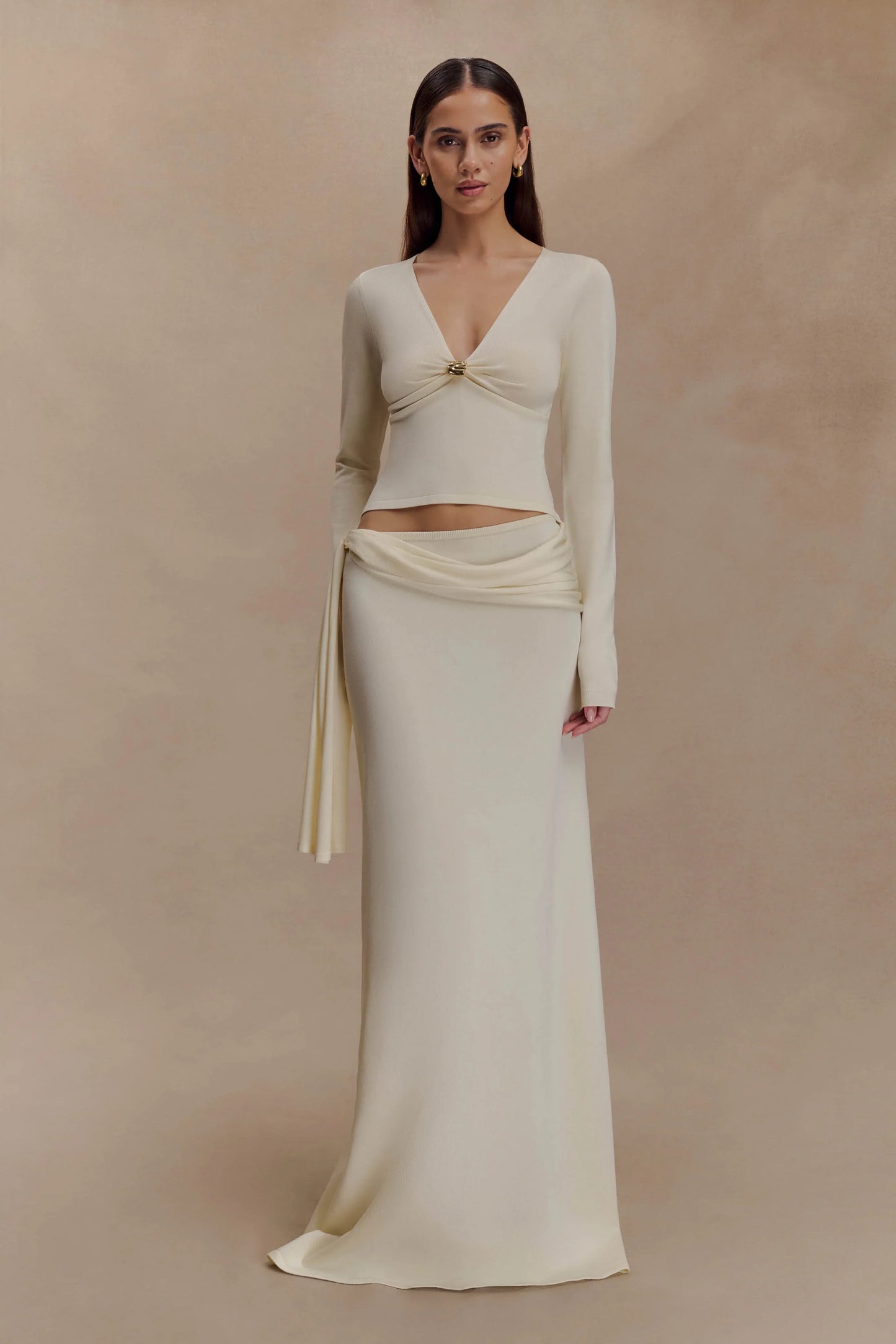 Bowie Low Rise Knit Maxi Skirt Ivory