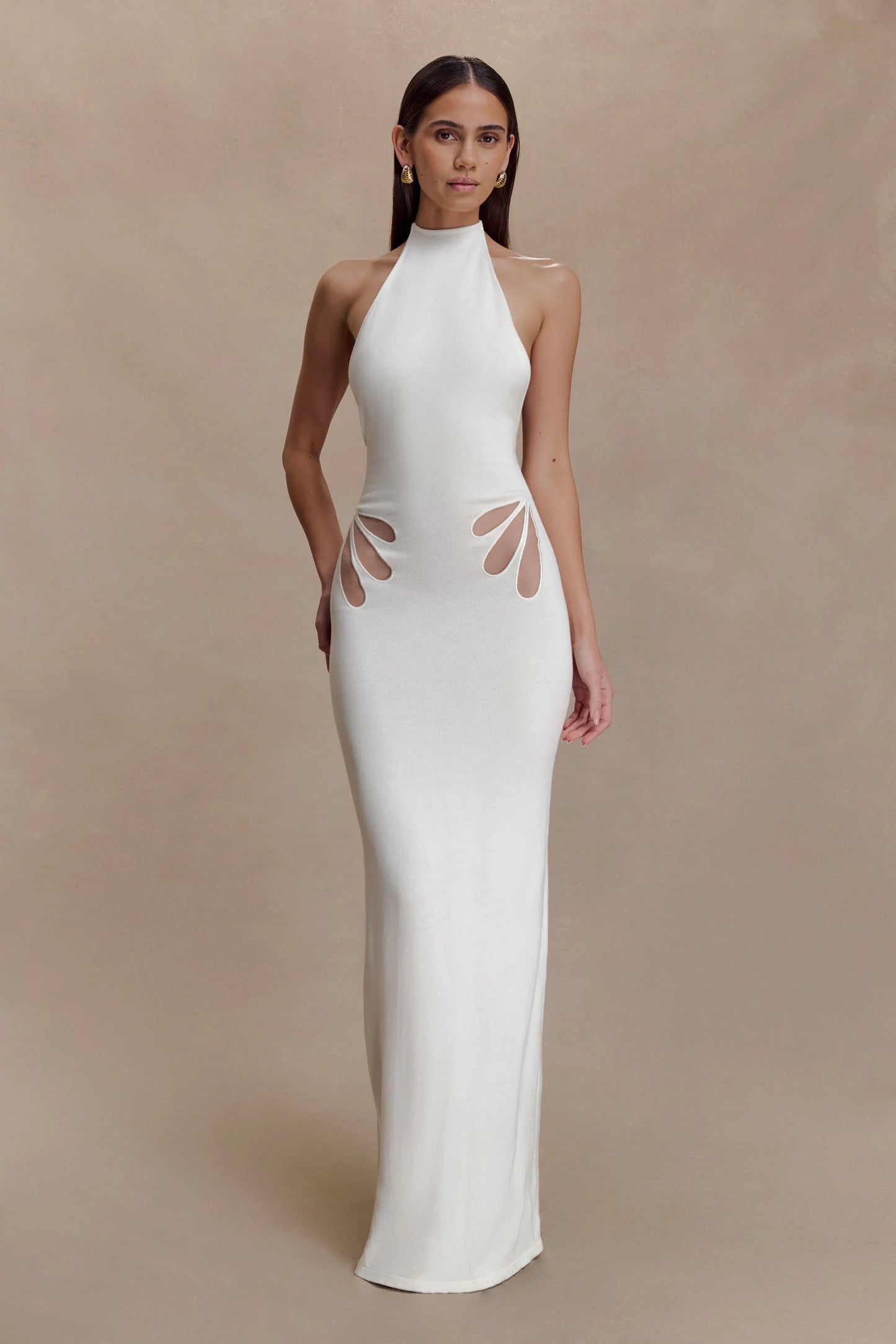 Brock Knit Halter Maxi Dress White