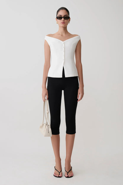 Billie Off Shoulder Sleeveless Button Top White
