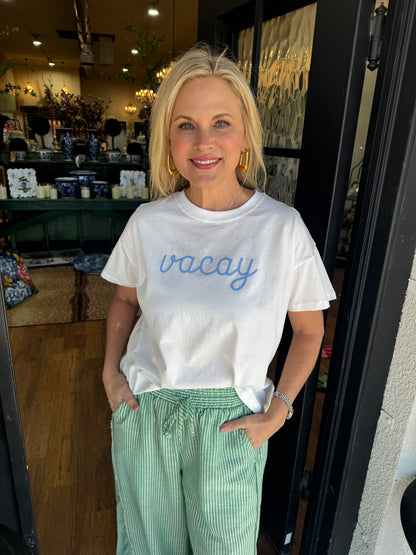 Vacay Tee - White/Surf Blue