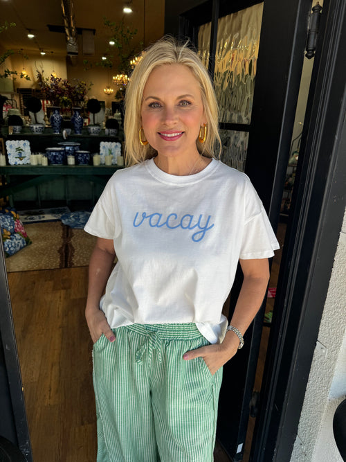 Vacay Tee - White/Surf Blue