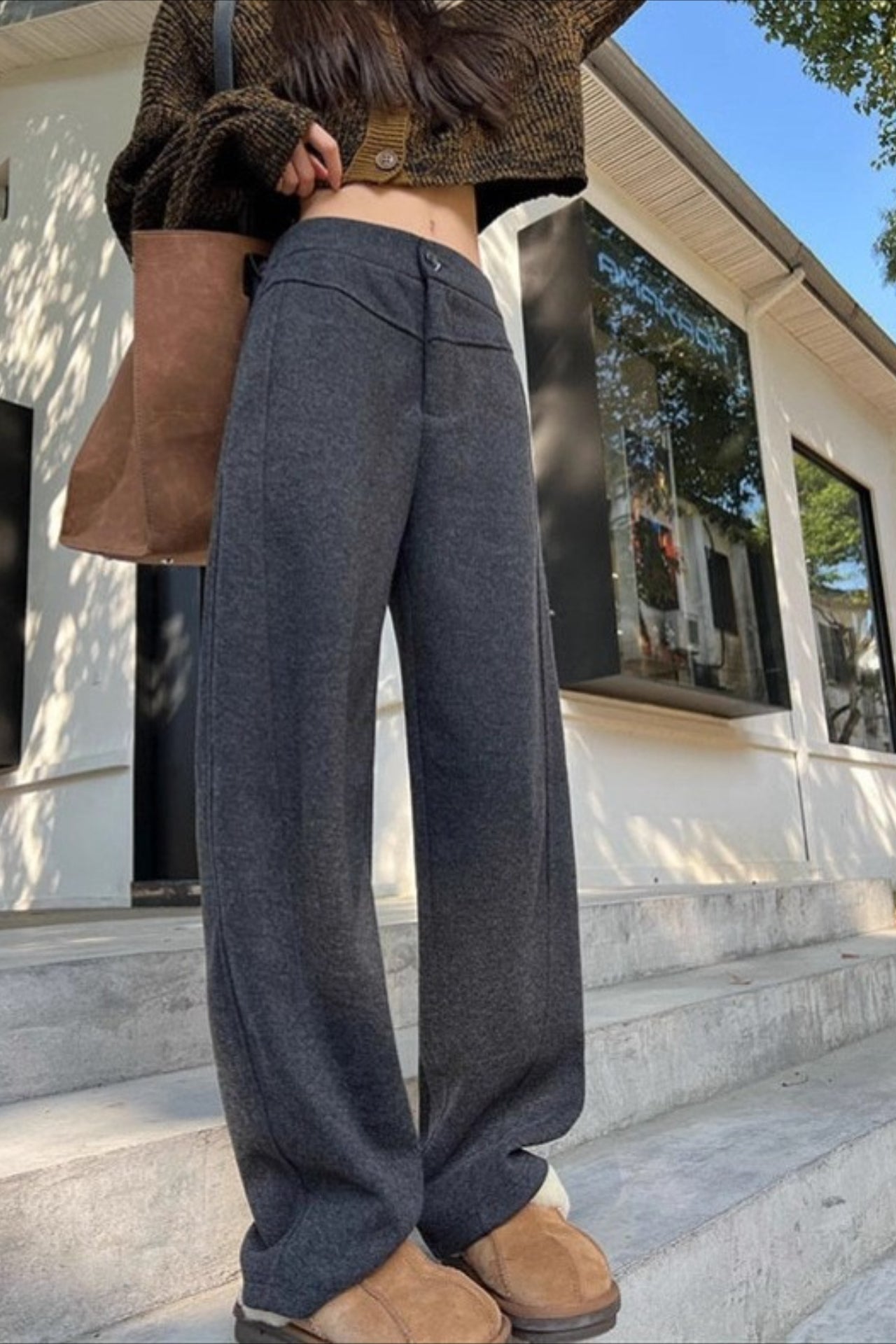Wool Thickened Slim Draped Straight Pants
