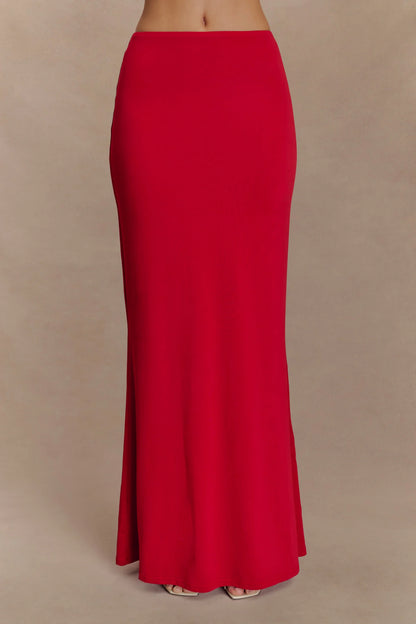Bruna Slinky Fishtail Maxi Skirt Red