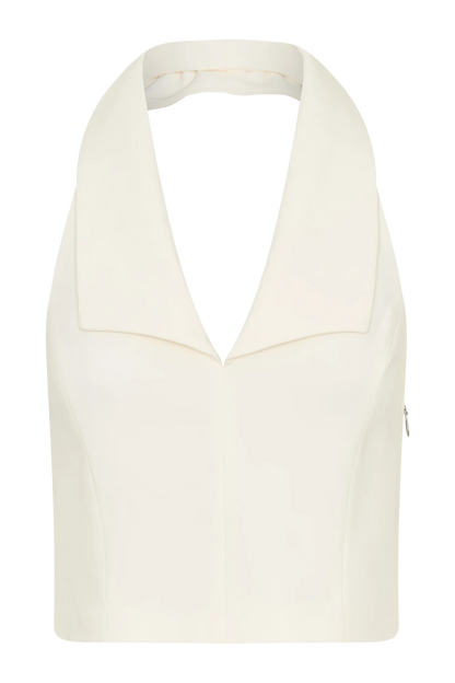 Calla Collared Sleeveless Halter Top Ivory