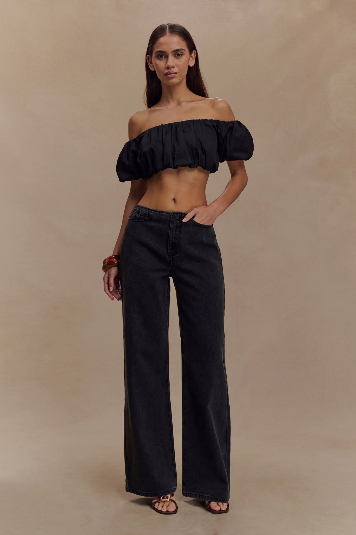 Caitlin Mid Rise Denim Jeans Washed Black