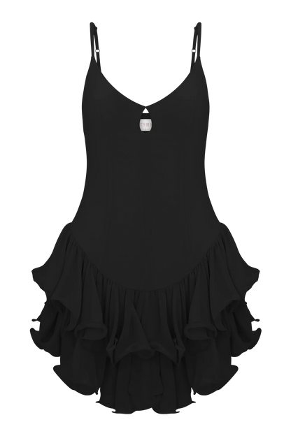 Calantha Ruffle Mesh Mini Dress Black