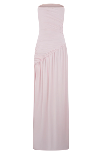 Bex Strapless Slinky Maxi Dress With Split Pale Pink