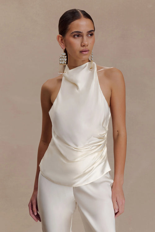 Bianca Satin Halter Top Ivory