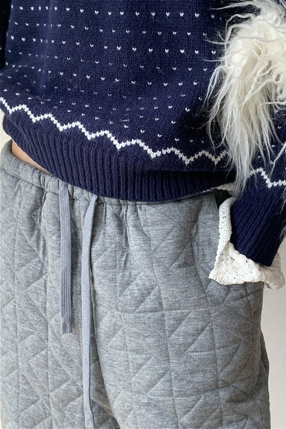Solid Diamond Quilted Thickened Drawstring Thermal Pants