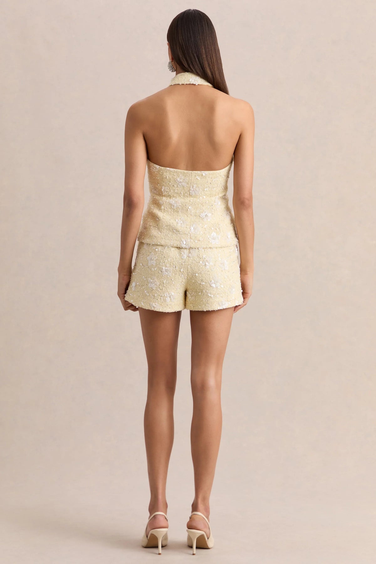 Blaise Lemon Embellished Boucle Shorts