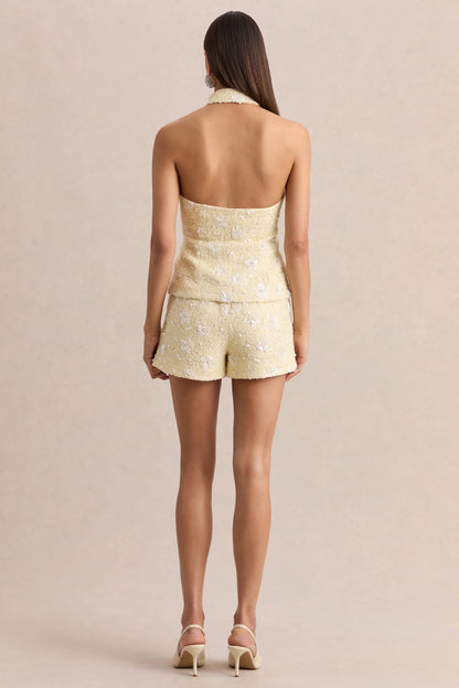 Blaise Lemon Embellished Boucle Shorts