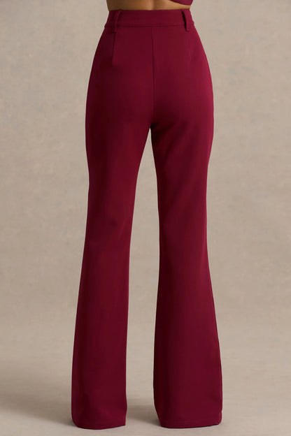 Carina Burgundy Flared Leg Tailored Trousers