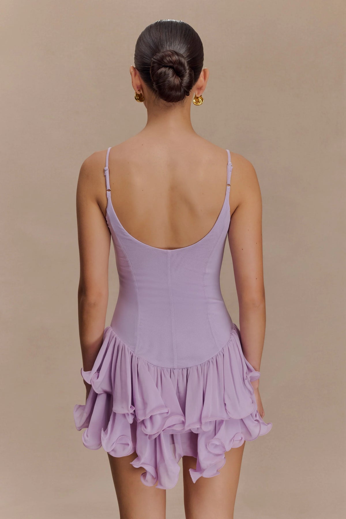 Calantha Ruffle Mesh Mini Dress Lilac