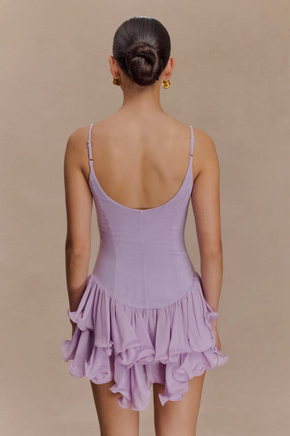 Calantha Ruffle Mesh Mini Dress Lilac