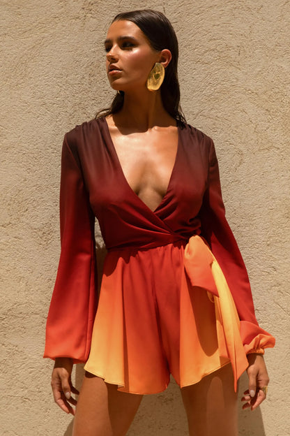 Boss Ombre Playsuit with Plunge Neckline and Bow Detail