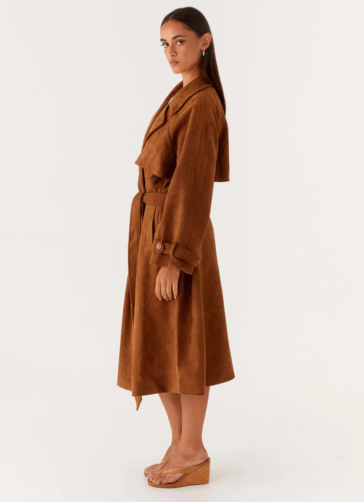 Bridie Faux Suede Trench Coat Brown