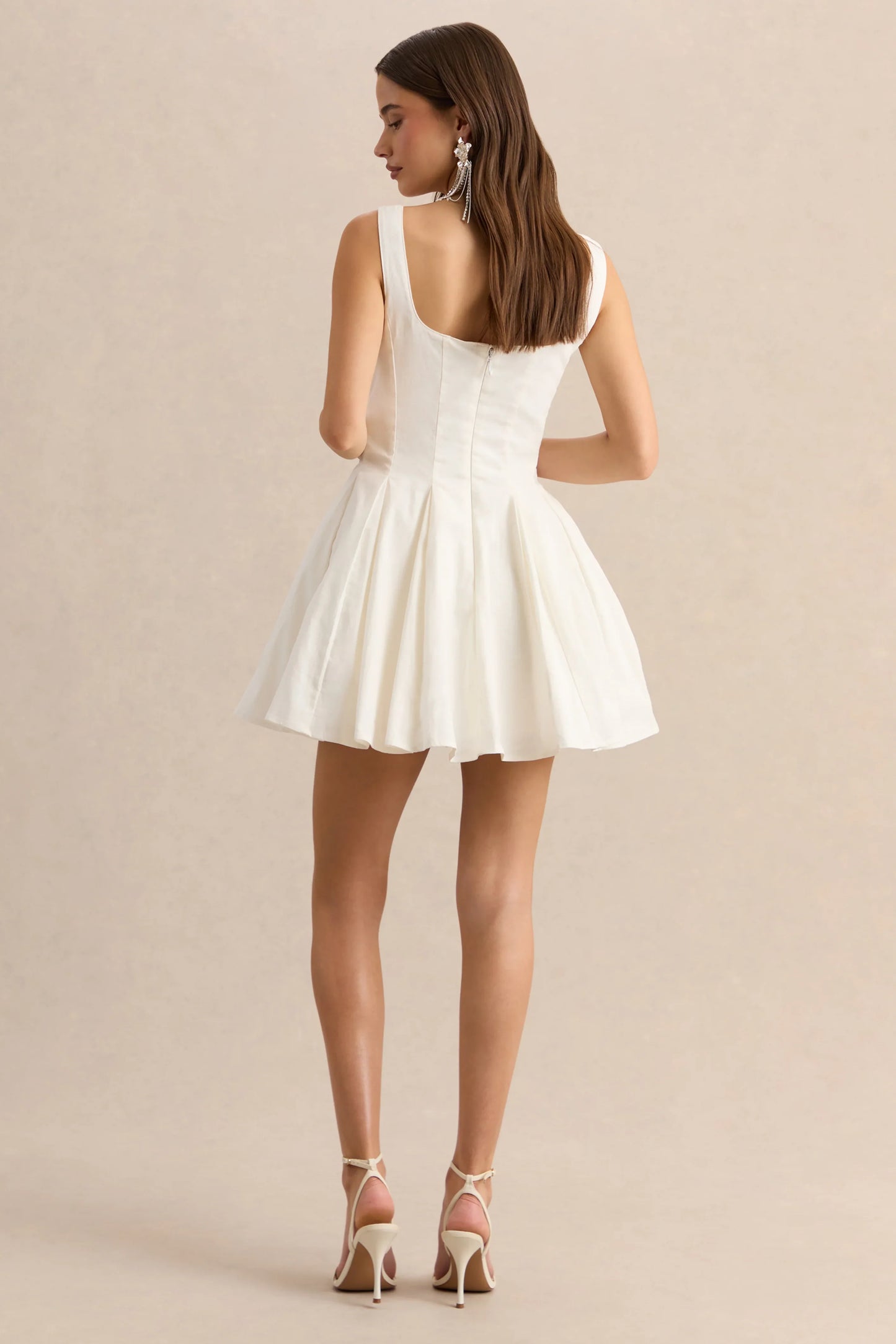 Brioria White Square Neck Skater Mini Dress