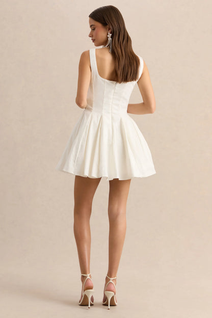 Brioria White Square Neck Skater Mini Dress