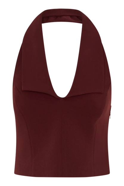 Calla Collared Sleeveless Halter Top Merlot