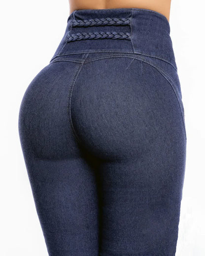 Wideband Waist Button Front Skinny Jeans