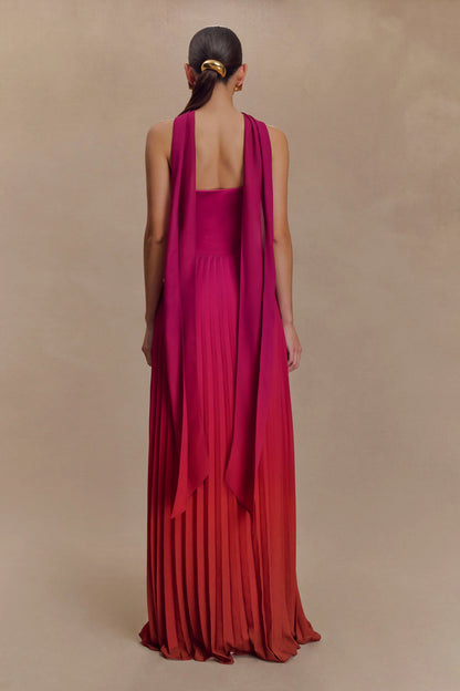 Caira Chiffon Scarf Maxi Dress Ombre Dark Pink