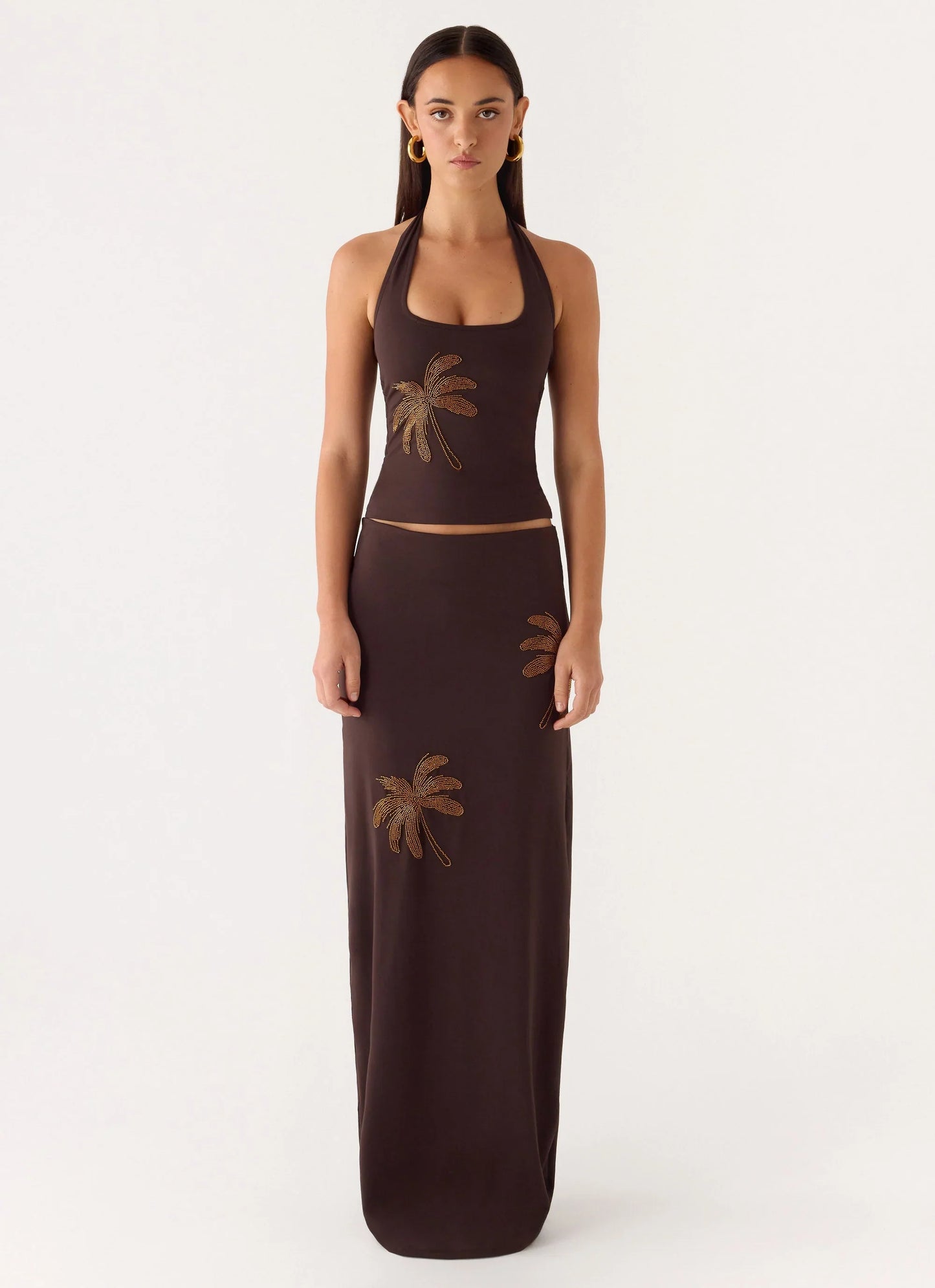 Brienne Beaded Halter Top Chocolate