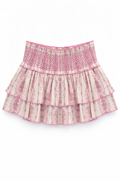 TWEEN DOMINIQUE PRINTED SMOCKED WAIST RUFFLE SKORT