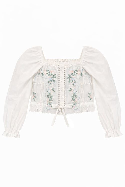 TWEEN ALLEGRA FLORAL EMBROIDERED LONG SLEEVE TOP