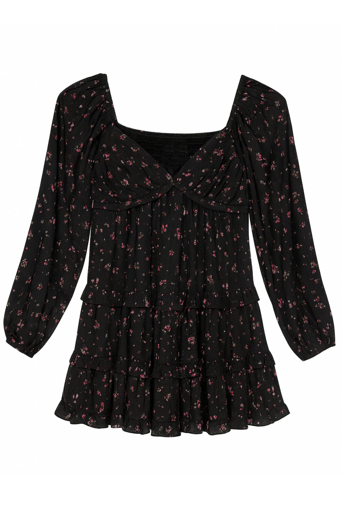 JUNIOR ANNALISE PRINTED TWIST FRONT LONG SLEEVE DRESS - FINAL SALE