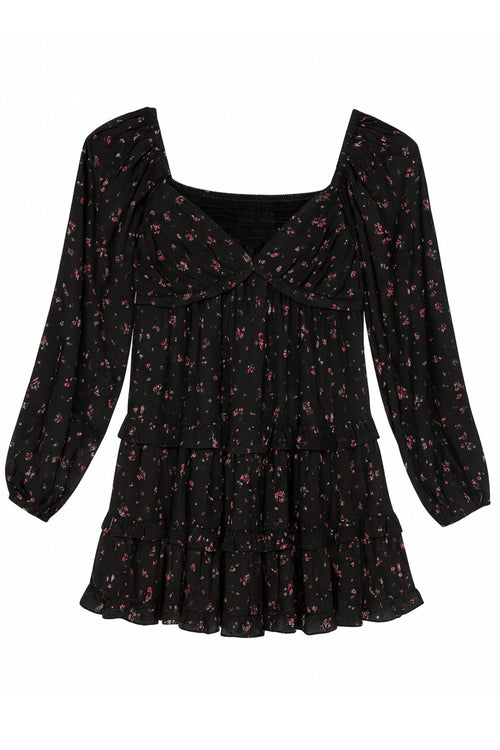 JUNIOR ANNALISE PRINTED TWIST FRONT LONG SLEEVE DRESS - FINAL SALE
