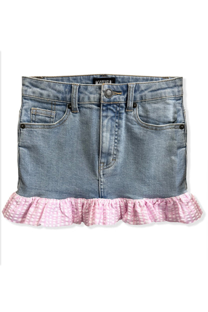 TWEEN CHARLESTON SEERSUCKER TRIM DENIM SKIRT - FINAL SALE