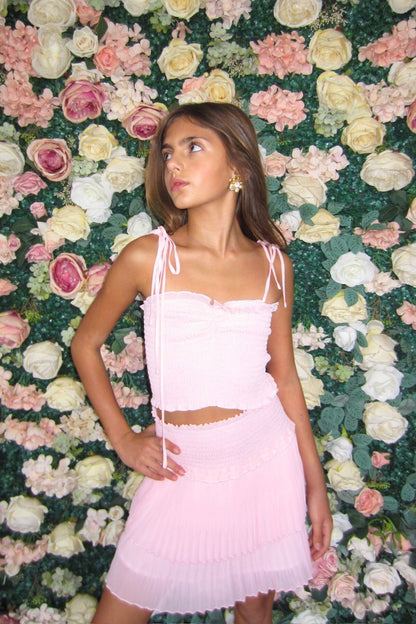 TWEEN CHER SMOCKED SWEETHEART DOBBY CHECK TOP