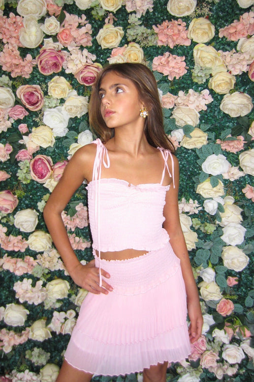 TWEEN CHER SMOCKED SWEETHEART DOBBY CHECK TOP