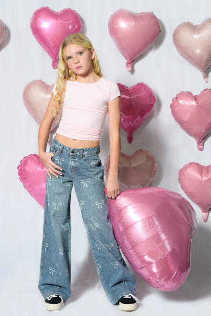 TWEEN CHICAGO DISTRESSED BOW PRINT LOW RISE JEANS