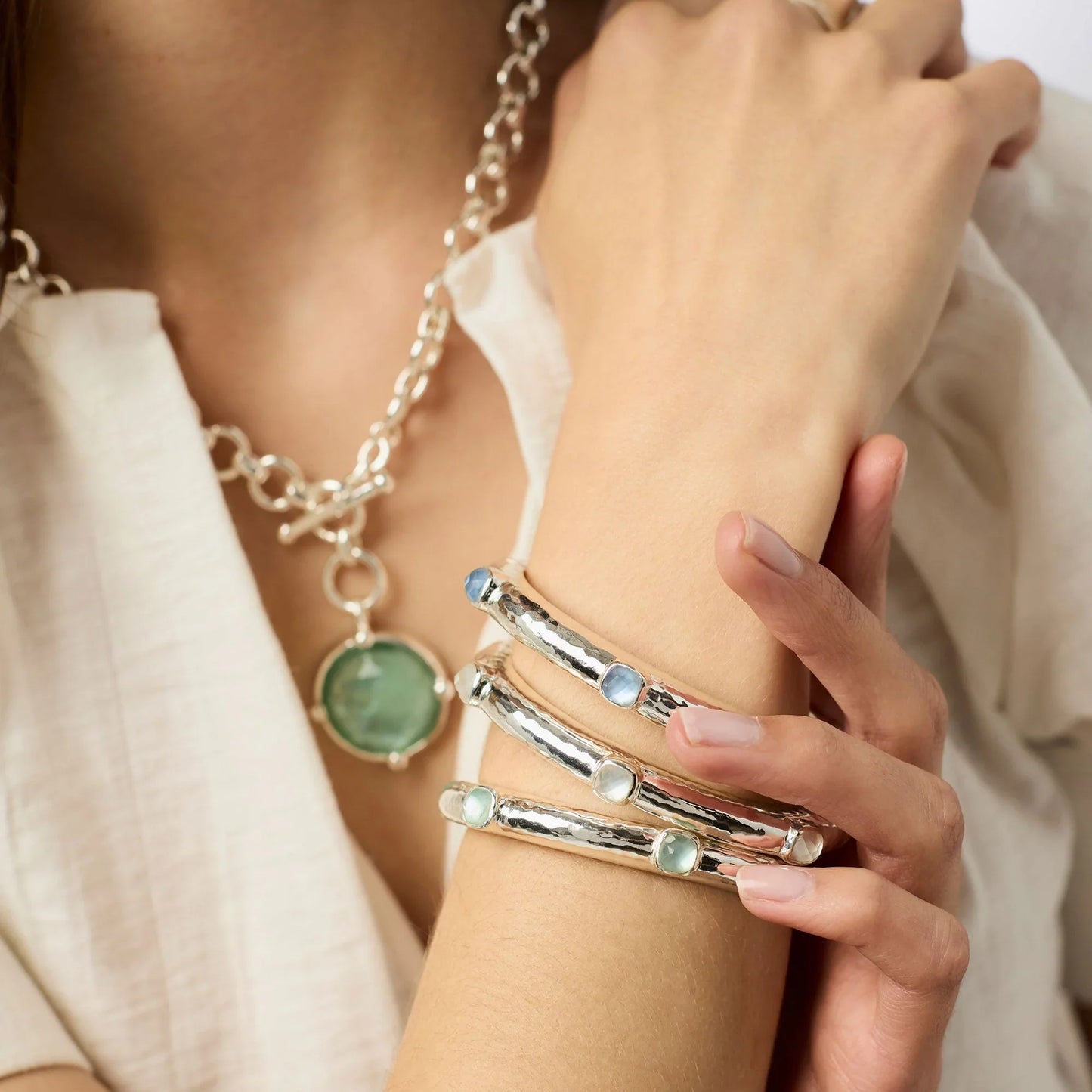 Catalina Hinge Bangle - Iridescent Aquamarine Blue