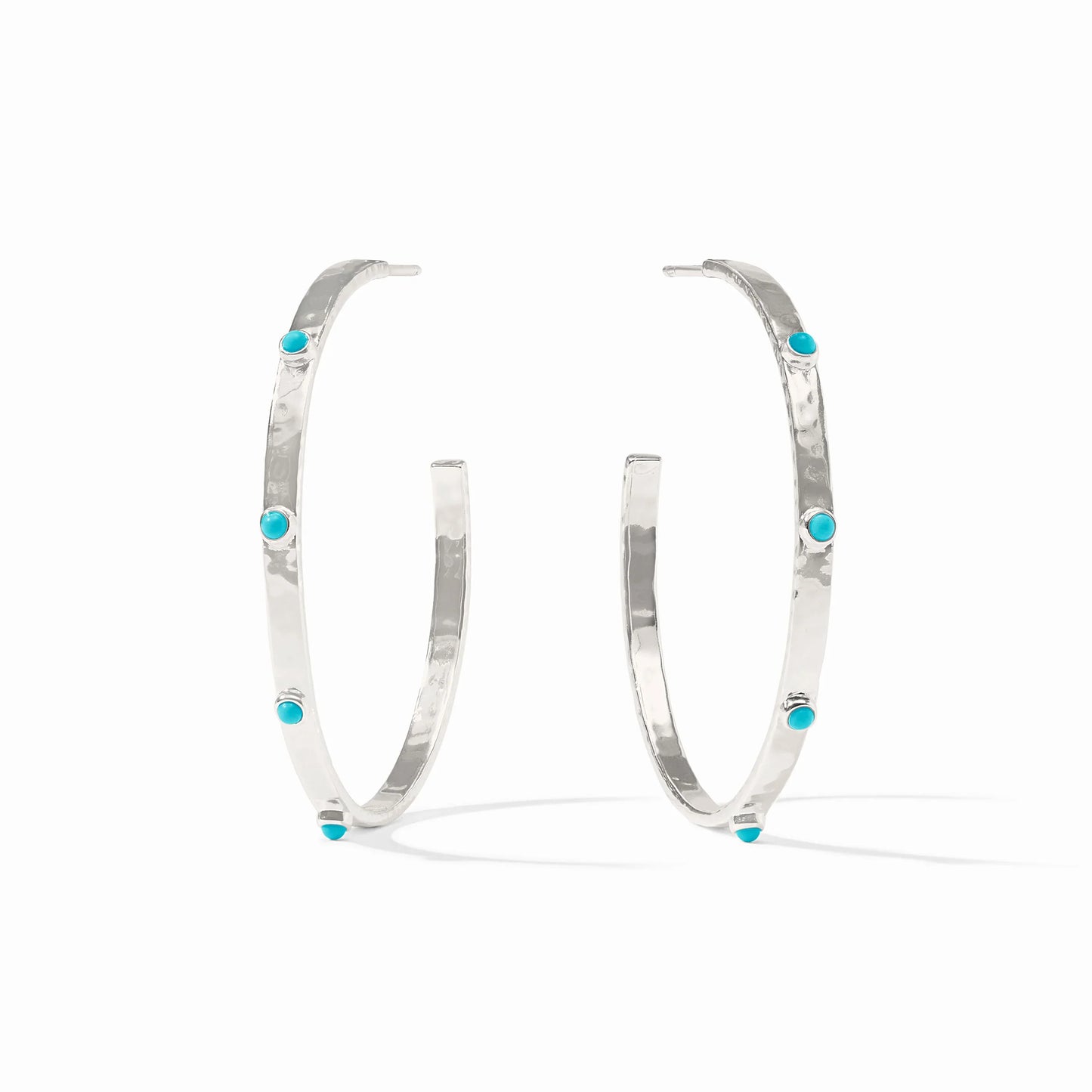 Crescent Stone Hoop -Silver Turquoise Blue