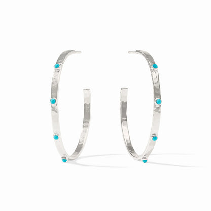 Crescent Stone Hoop -Silver Turquoise Blue