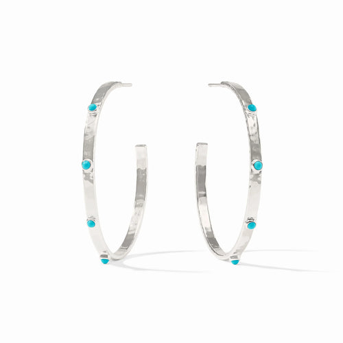 Crescent Stone Hoop -Silver Turquoise Blue