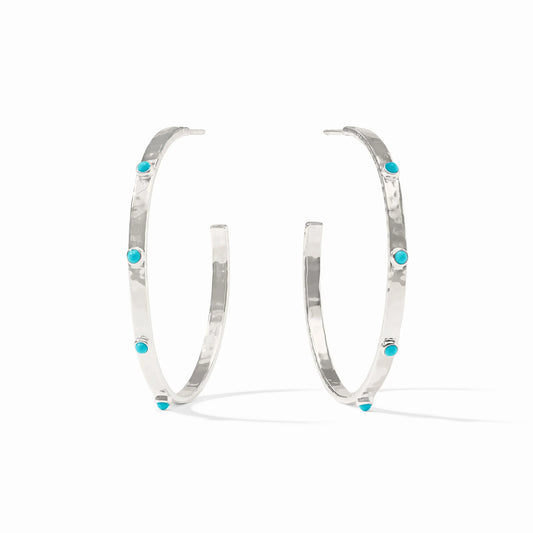 Crescent Stone Hoop -Silver Turquoise Blue